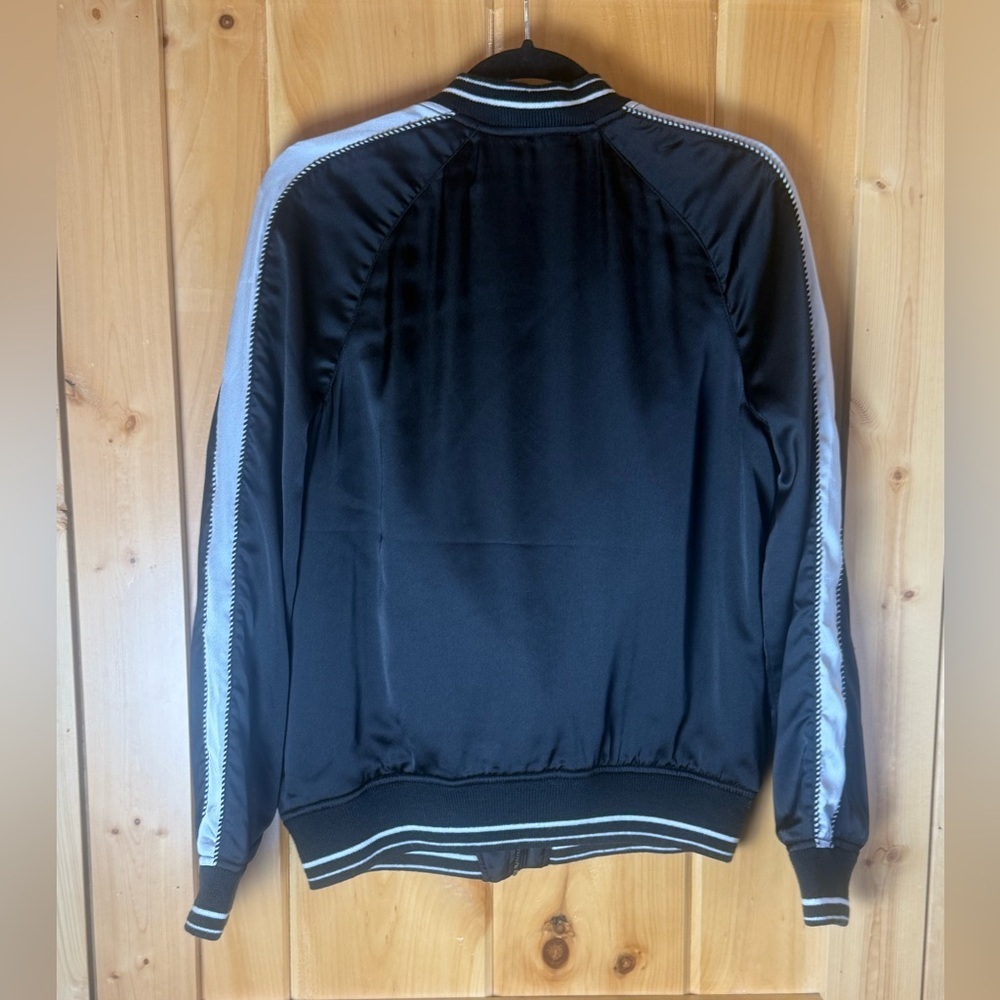 Vtg. American Eagle 90s Black White Satin Finish Zip Up Bomber Jacket Size Large - Picture 5 of 13